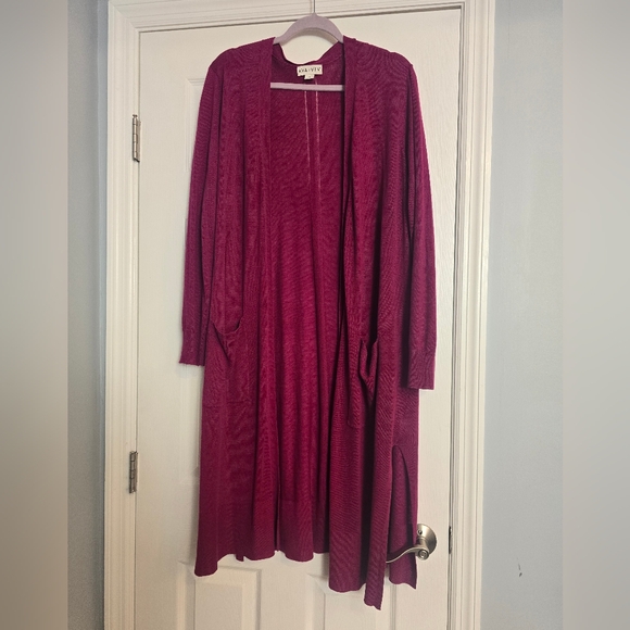 Ava Viv Open Front Long Slevee Cardiga Sz 2X Linen Blend Burgundy Magenta Summer - Picture 1 of 5
